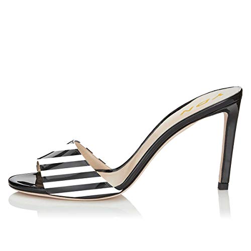 Ydn Women Open Toe High Heel Sandals Slip On Mules Sexy Stilettos Pumps Party Slide Shoes Black Stripe 11 (10Cm) #TOP1