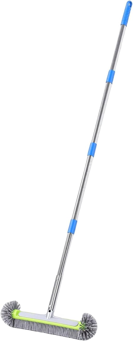Generic Swimming Pool Brush with Pole Quick Assembly Pool Wall Brush for Home Hotel, Wide Coverage Broom, for Multi Surfaces, Plastic + Stainless Steel + Nylon,19.69in ~ 88.58in Adjustable Pole
