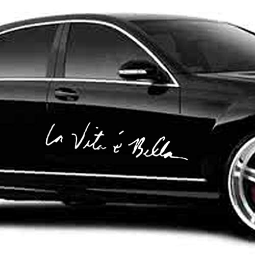 Vinilo Adhesivo La Vida es Bella Color Blanco para tuneado Coches, Motos, bicis Exterior e Interior Acabado 40 cm de CHPYHOME