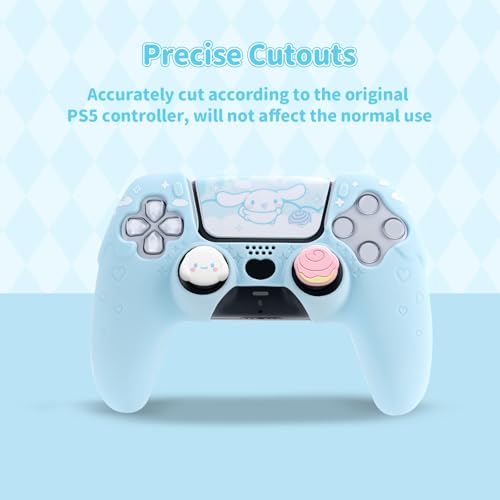 Image of Kuitmor Silicone PS5 Controller Cover Skin Set, Anti-Slip Soft Protective Case for PS5 Wireless Controller with 2 Thumb Grip Caps and 1 Sticker (Blue Cinnamoroll)