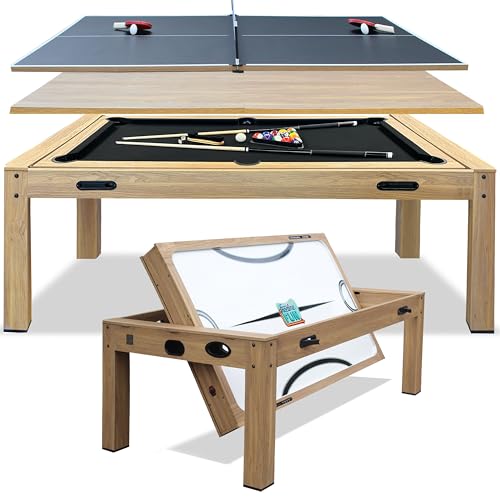 7ft Multi Game Table 4 in 1 Flip Pool Table Ping Pong Table Air Hockey Combo Game Table Includes All Accessories for Game Room & Family
