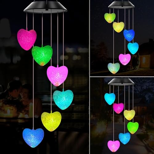 Image of Solar Wind Chimes Outside Lights,Solar Valentines Light-s Outdoor, Valentine Solar Powered Lights,Garden Decor for Patio Yard Garden Home,Gifts for Women