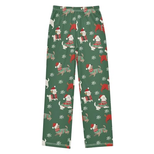 Christmas Pajama Pants Dog Snowflake Pattern Long Sleep Pants Lounge Bottoms