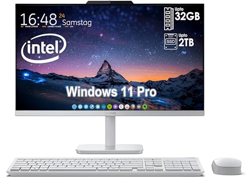 Image of Lenovo All-in-One Desktop with Intel 4-Core Processor| 24 inch Full HD Display| 32GB DDR4 RAM, 512GB PCIe SSD| WiFi 6| Bluetooth| USB, Ethernet Ports| Windows 11 Pro| HDMI Out for External Display