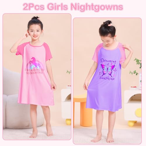 Play Tailor 2Pcs Girls Nightgowns Kids Pajamas Princess Nightgown Dress Sleepwear for Toddler Little Girls2