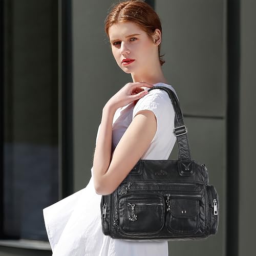 Image of Angel Kiss Large Purses for Women Multi Pocket Hobo Handbag Ladies Tote Satchel Bag Soft Leather Shoulder Bag