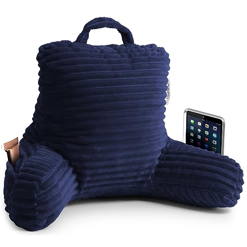 Image of Nestl Reading Pillow for Kids & Teens with Shredded Memory Foam, Luxe Cut Plush Backrest Pillows for Reading and Gaming, for use on Couch, Bed, Floor, Adjustable Support with Washable Cover Navy Blue
