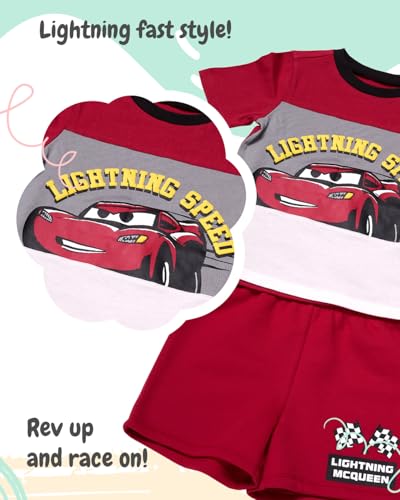 Image of Disney Pixar Cars Lenticular Lightning McQueen Toddler Outfit for Boys, 2 Piece T-Shirt & Fleece Shorts Set