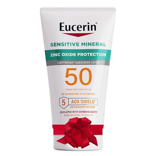 Eucerin Sun Sensitive Mineral Sunscreen Lotion SPF 50 with Zinc Oxide Protection, Hypoallergenic Sunscreen for Sensitive Skin, Oxybenzone and Octinoxate Free, 4 Fl Oz Tube