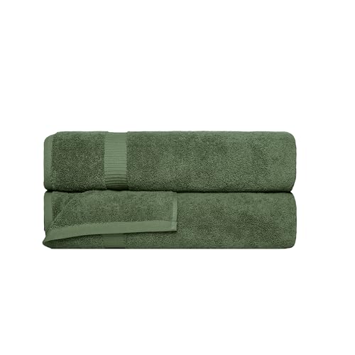 SALBAKOS 100% Turkish Cotton Extra Large Bath Sheet Set of 2 35x70 inch | Heirloom Quality | Hotel & Spa Collection | Soft, Absorbent Oversize Bath Towels | Made in Turkey (Green, 2 Bath Sheets)