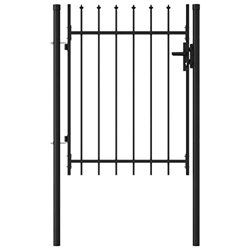 vidaXL Garden Drive Fence Gate Single Door with Spike Top Weather Resistant Outdoor Backyard Patio Fencing Barrier Steel 1x1.2m Black