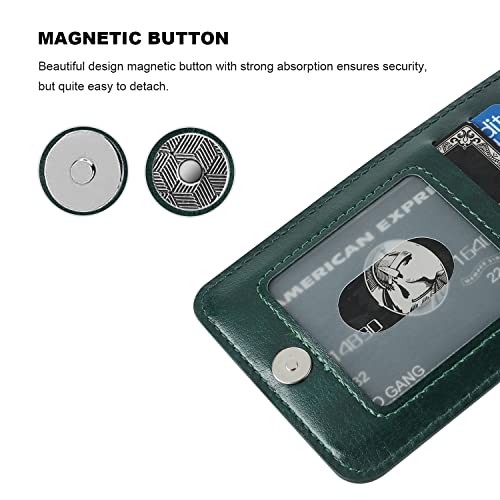 Image of KIHUWEY Compatible with iPhone 13 Pro Case Wallet with Credit Card Holder, Premium Leather Magnetic Clasp Kickstand Heavy Duty Protective Cover for iPhone 13 Pro 6.1 inch(Green)