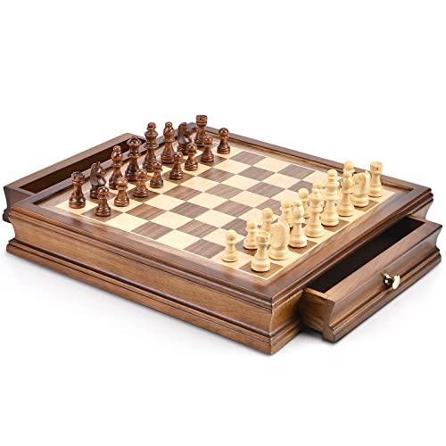 Amerous 12.8" X 12.8" Magnetic Wooden Chess Set With 2 Built-In Storage Drawers - 2 Bonus Extra Queens - Gift Packaging - Staunton Chess Pieces, Board Games Chess Sets For Adults And Kids #TOP2