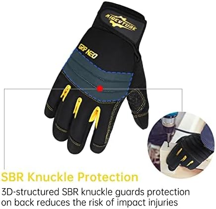 Miniatura 4 de Guantes de trabajo para hombre con agarre, guantes de trabajo mecánicos, para pantalla táctil, duraderos, acolchados en los nudillos y palma, color