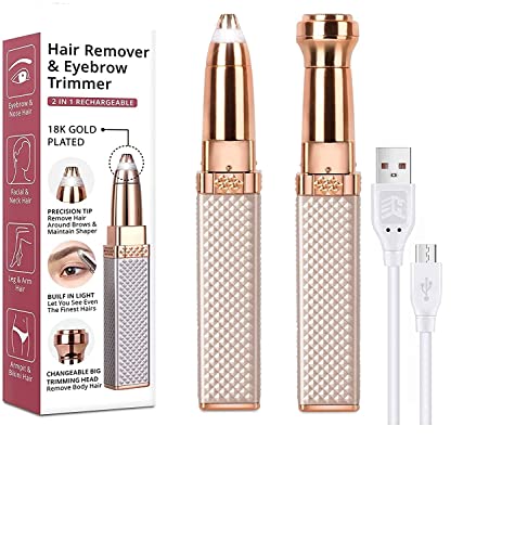 ENINAS Eyebrow Trimmer for Women, 2 in 1 Rechargeable Facial Hair Remover with Replaceable Heads, Professional Painless Personal Hair Removal Eyebrow 