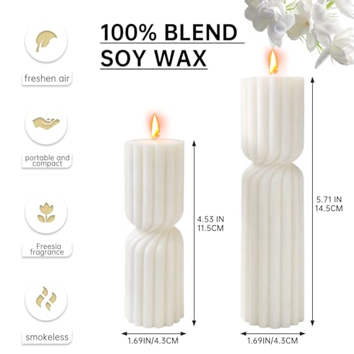 Set of 2 Ribbed Pillar Candles Handmade Soy Wax Scented Ribbed Candles,Hourglass Pillar Candle,Wax Elegant Bubble Natural Aesthetic Candle Housewarming Gift Home Room Shelf Decor Idea(White) - Image 3