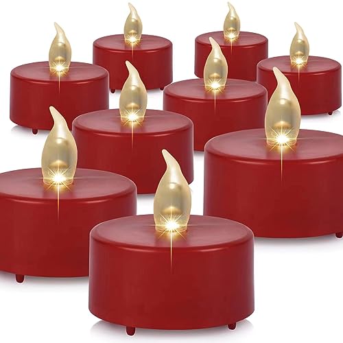 Paichi Flameless Tea Lights Candles 24 Pack LED Battery Operated Electric Votive Fake Candles Realistic Flickering and 200+ Hours Long Lasting Bright for Celebrations Festivals (Red)