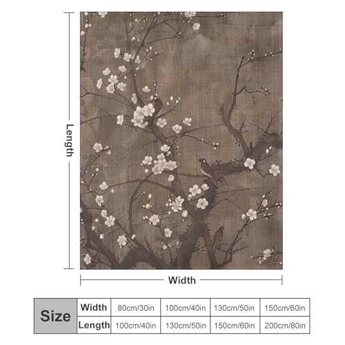Couverture micro polaire fleurs de prunier 50cm douce pour canapé