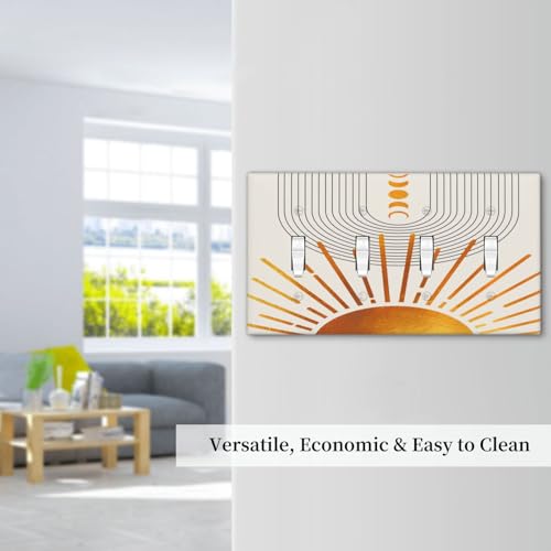 Decorative Light Switch Plate Covers Bohemian Gold Sun Moon Phase Arch 4 Gang Light Switch Cover Plate Quad Toggle Wall Plate Switch Plate Cover for Bedroom Home Decor