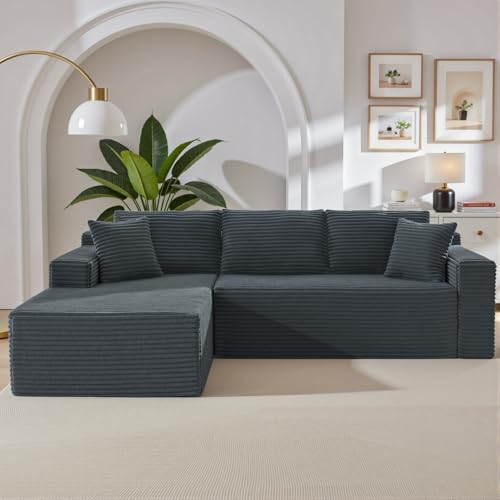 105 Inch Cloud Sectional Couch,Modern Modular Sectional Sofa with Deep Seat,Corduroy Boneless Couches with L-Shape Chaise for Living Room Bedroom,No Assembly Required (Dark Grey, Left Facing Chaise)