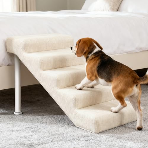 Homfstyi Dog Stairs for Bed, 5-Step Soft Padded Ramp for Dogs