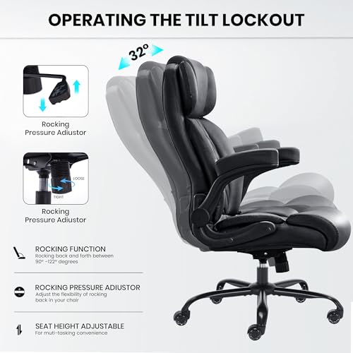 500lbs Big and Tall Office Chair Adjustable Lumbar Support for Back Pain, Extra Wide Seat Executive Office Chair Thick Armrest Pad, Heavy Duty Base Ergonomic Computer Desk Chair image 5
