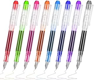 Dacitiery 8Pcs Disposable Fountain Pens, 0.5mm Fine Nib Colored Ink Pens Nib Fountain Pen Set for Sketching, Journaling, Calligraphy, Doodling and Gifts