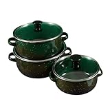 Cabilock 3 Stück Dreiteiliges Mini-Suppentopf-Set Emaille-Topf, Schmortopf emaillierter Schmortopf Topf köcheln lassen Induktionskochtopf Emailpfannen zum Kochen Green