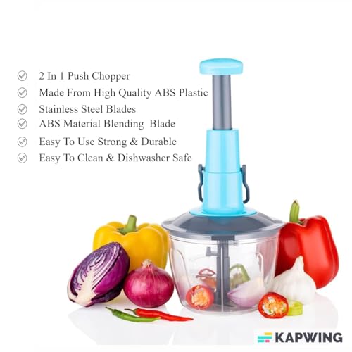 Image of Twister Push Chopper 2-in-1: Effortless Chopping and Blending of Vegetables, Fruits, and Spices | Handheld Fruit & Vegetable Chopper with Blender | 800ml Capacity | Multicolor.