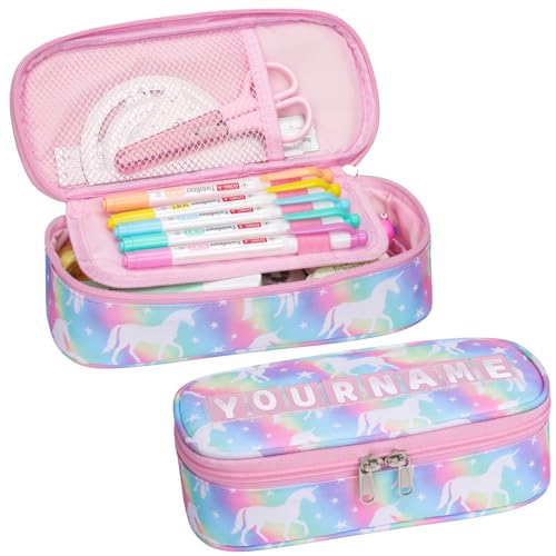 Image of Bagseri Kids Pencil Case Box - Unicorn Pencil Case for Girls Bid Capacity Pencil Pouch for School, Multifunction Pencil Bag with Compartments for Kids Teen, Pen Case Only (Colored Unicorn)