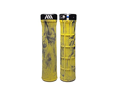 Lekkie Chwyty AMS Berm Grips do MTB - Pewny i Trwały Uchwyt, Kompatybilne z All Mountain, Enduro i Downhill, Długość 135mm - Tylko 100g | żółty kamuflaż