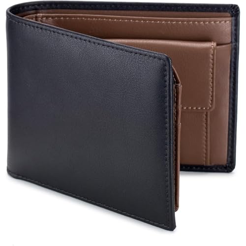 Genuine Leather Wallet for Men Slim Bifold with Coin Pocket Flip Up ID Window RFID Blocking Front Pocket Design for Cards and Everyday Use (brown)