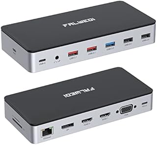 USB C Laptop Docking Station, 15 in 1 Dock with 4K Triple Display Multiport Adapter and 3 Monitors Compatible for Dell/Surface/HP/Lenovo ( Dual HDMI, DP, VGA, USB Ports, RJ45, SD/TF, Mic/Audio, PD)