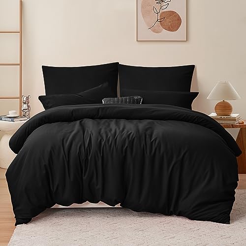 RUIKASI Bettwäsche 200x200 3teilig Schwarz - Polyester Mikrofaser...