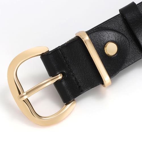 Image of WHIPPY Women Leather Belt for Jeans Pants Dresses Black Ladies Waist Belt with Pin Buckle