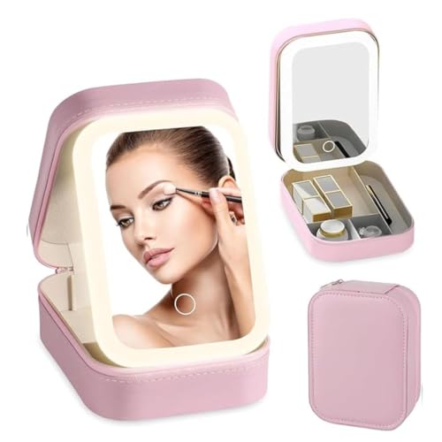 Estojo de Maquiagem Portátil com Espelho Led Recarregável - 3 Tons de Iluminação, Fechamento Seguro, Design Moderno e Elegante | Prático para Viagens, Trabalho e Retoques Rápidos em Qualquer Lugar