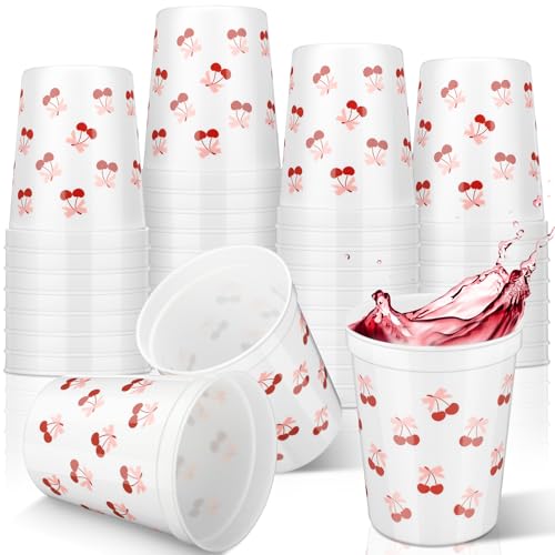 Yungyan 24 Pcs 16 oz Coquette Disposable Plastic Cups Cherry Bow Plastic Cups Coquette Reusable Party Supply Pink Party Favors Cherry Themed Decoration for Bachelorette Wedding Bridal Shower Birthday