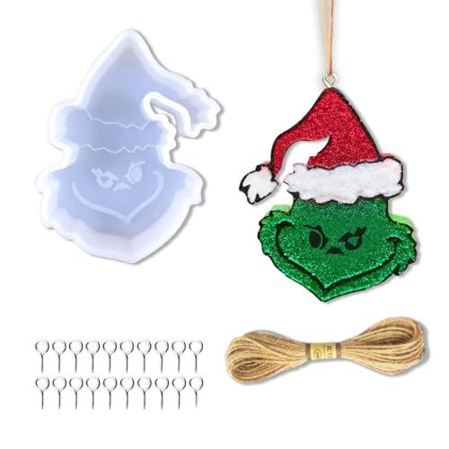 Image of Christmas Grinch Car Freshie Silicone Mold, Aroma Beads for Freshies, Supplies Starter Kit, White
