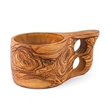 Kuksa-Tasse aus Olivenholz mit 2-Finger-Seitengriff, rustikaler Campingbecher...