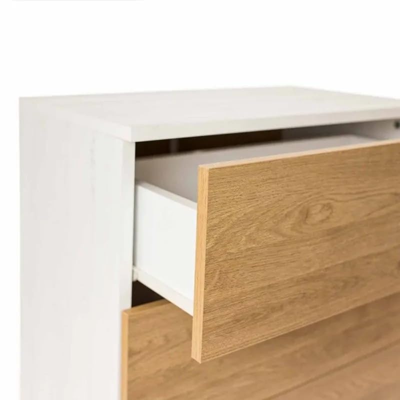 Sinfonier con 5 Cajones y con Patas, Comoda Cajonera Dormitorio, Color Roble y Blanco, 60cm (Ancho) x 118,5cm (Alto) x 37,8cm (Fondo)