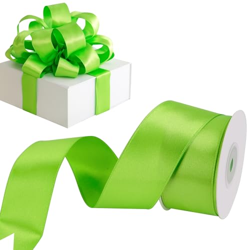 HUIHUANG Lime Green Wired Ribbon 1-1/2 inch Lime Green Satin Wire Ribbon for Halloween Wreath, Bows Making, Gift Wrapping, Flower Bouquet, Garland, Home Decor, Crafts, Christmas Tree Bows-10 Yards