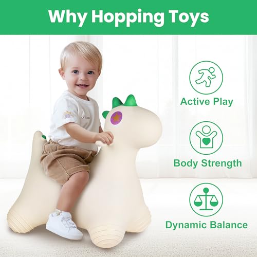 Bouncy Pals Dinosaur Hopping Horse, Toddler Boys Inflatable Bouncing Animal, Dinos Hopper Toy, Baby Indoor Ride on Bouncer, Kids Outdoor Jump Toy, First Birthday Gifts for 18 24 Months 2 3 4 Year Old - Image 4