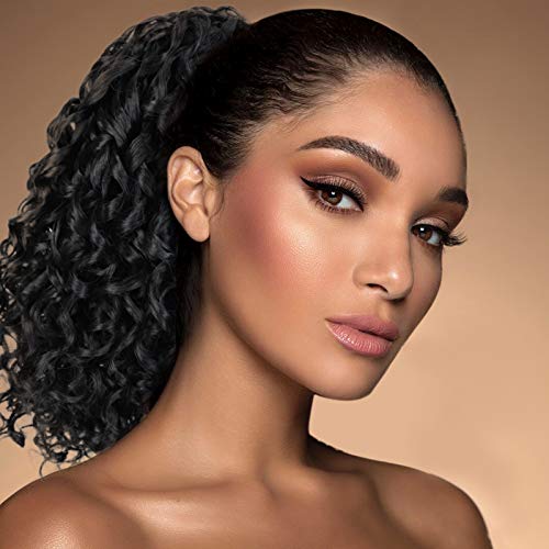Stamped Glorious Curly Drawstring Short Ponytail Clip in Afro Hair Extensions Ponytail Hair Piece for African American Women with 2 Clips(1B)