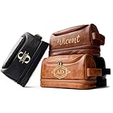 Personalized Toiletry Bag for Men, Customized PU Leather Dopp Kit Travel Bag with Monogram Name Initials, Handmade Gifts forFathers Day Christmas Thanksgiving Groomsmen Wedding Anniversary
