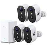 aosu 2K Überwachungskamera Aussen Akku 4er-Kit mit Aosubase 2.0 ohne ABO 32GB Lokal Speicher Kabellose Kamera Überwachug Aussen/Innen PIR Bewegungssensor Licht Tonalarm 2-Wege-Audio Farb-Nachtsicht