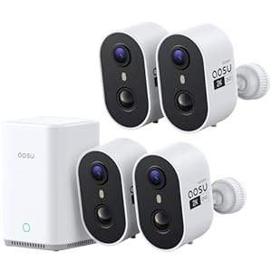 aosu 2K Überwachungskamera Aussen Akku 4er-Kit mit Aosubase 2.0 ohne ABO 32GB Lokal Speicher Kabellose Kamera Überwachug Aussen/Innen PIR Bewegungssensor Licht Tonalarm 2-Wege-Audio Farb-Nachtsicht