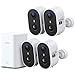 aosu 2K Überwachungskamera Aussen Akku 4er-Kit mit Aosubase 2.0 ohne ABO 32GB Lokal Speicher Kabellose Kamera Überwachug Aussen/Innen PIR Bewegungssensor Licht Tonalarm 2-Wege-Audio Farb-Nachtsicht
