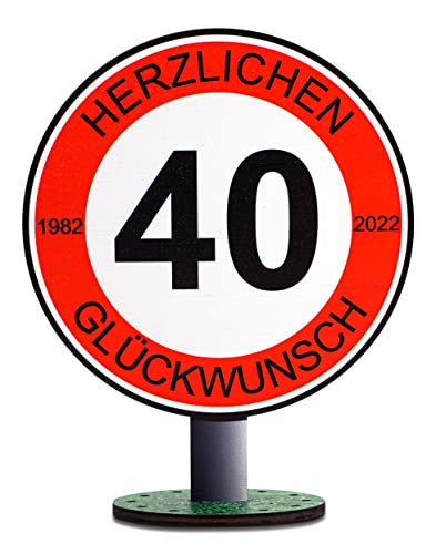 DARO Design - Verkehrsschild 40 Jahre Herzlichen Glückwunsch - 20cm Groß - Verkehrszeichen Geburtstag, Jubiläum, Schild, Holz Cover