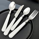 White Silverware Set for 10 Durable Stainless Steel Flatware Set 40 Piece Cutlery Tableware Utensils White Handle (ABS) Set Include Teaspoons Knives Forks and Spoons for Home Kitchen Christmas -  IKXO