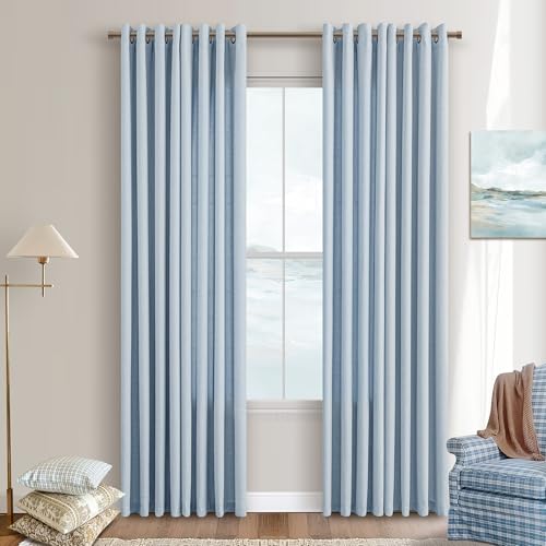 Dusty Blue Flax Linen Curtains 96 Inches Long for Bedroom